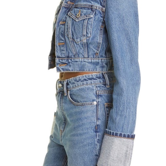 ALEXANDER WANG CRYSTAL CUFF DENIM JACKET VINTAGE MEDIUM INDIGO - Picture 2 of 2